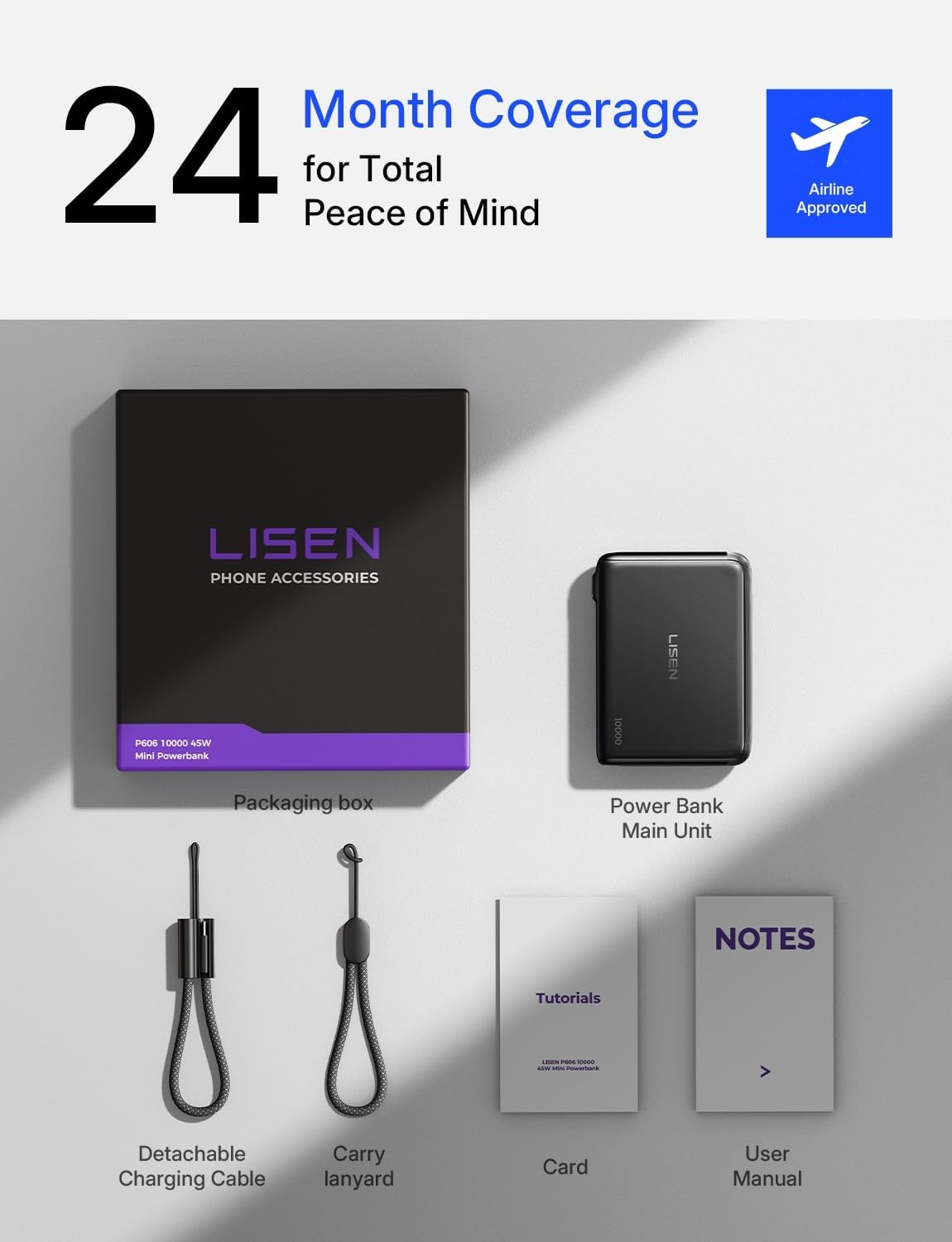 LISEN Small Portable Charger, 45W 10,000mAh Mini Power Bank Fast Charging