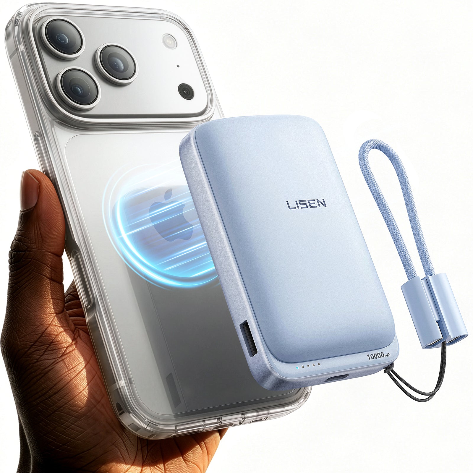 LISEN 10000mAh Qi2 MagSafe Power Bank with Detachable Cable
