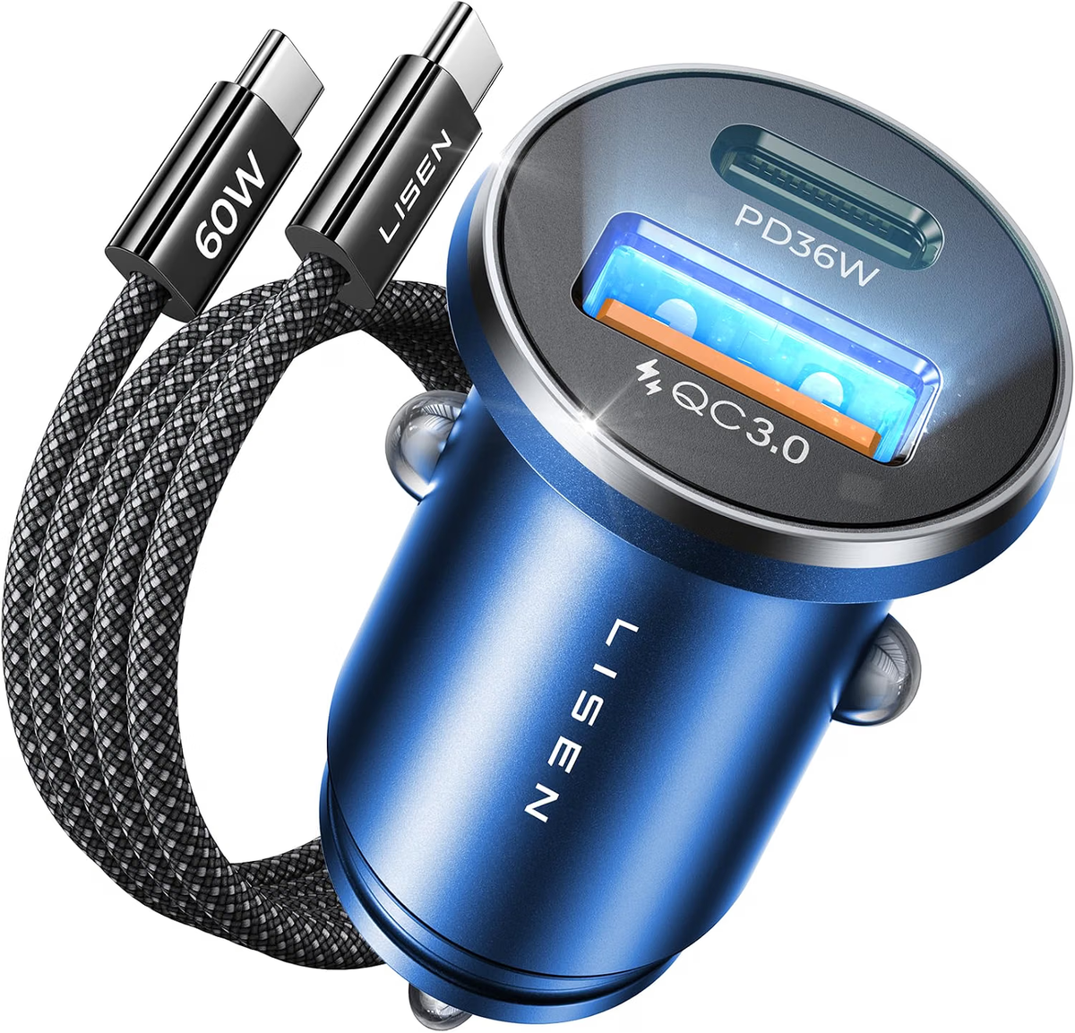 LISEN シガーソケット USB-C PD36W + USB-A QC18W 急速充電 カーチャージャー タイプc【最強のコスパ・ステルス設計】