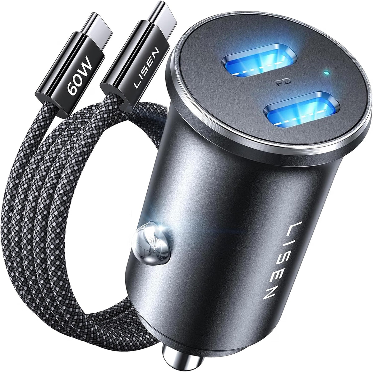 LISEN 90W USB-C Car Charger Fast Charge, PD 45W Type-C Adapter