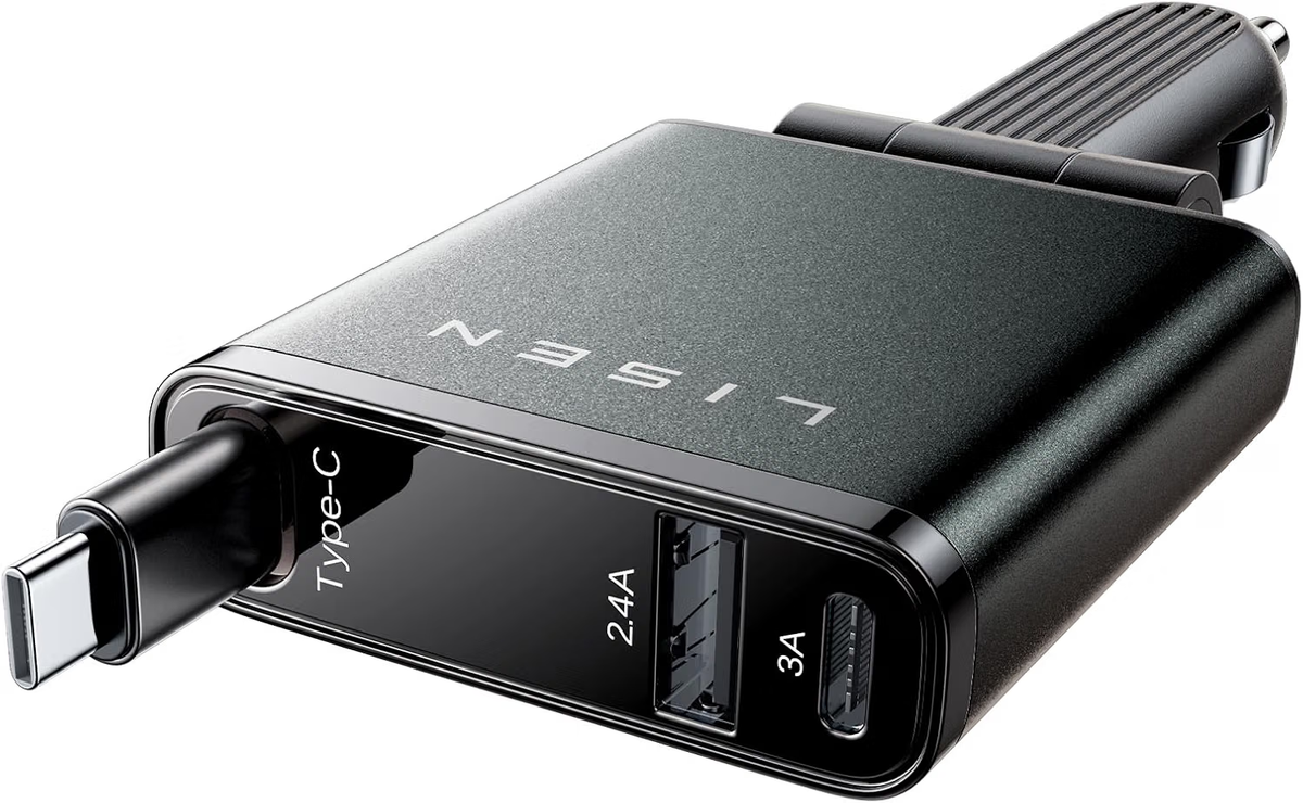 【超小型・PD36W急速充電】LISEN 3in1車 充電器 タイプc しがーソケット usb シガーソケット 巻き取りPD3.0/QC/PPS対応