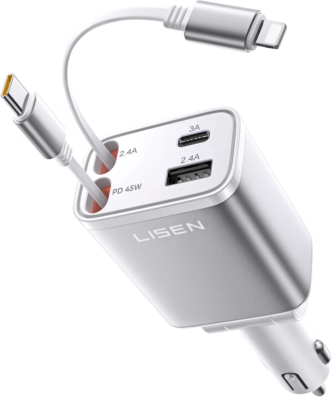 LISEN 車 充電器巻き取り しがーソケット usb【2026年・69W急速充電・最小4in1】シガーソケット USB-C + USB L