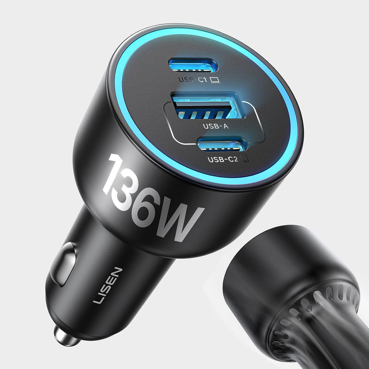 LISEN 136W Car Charger USB C Fast Charge, for iPhone 18 Pro Max, iPhone Duo