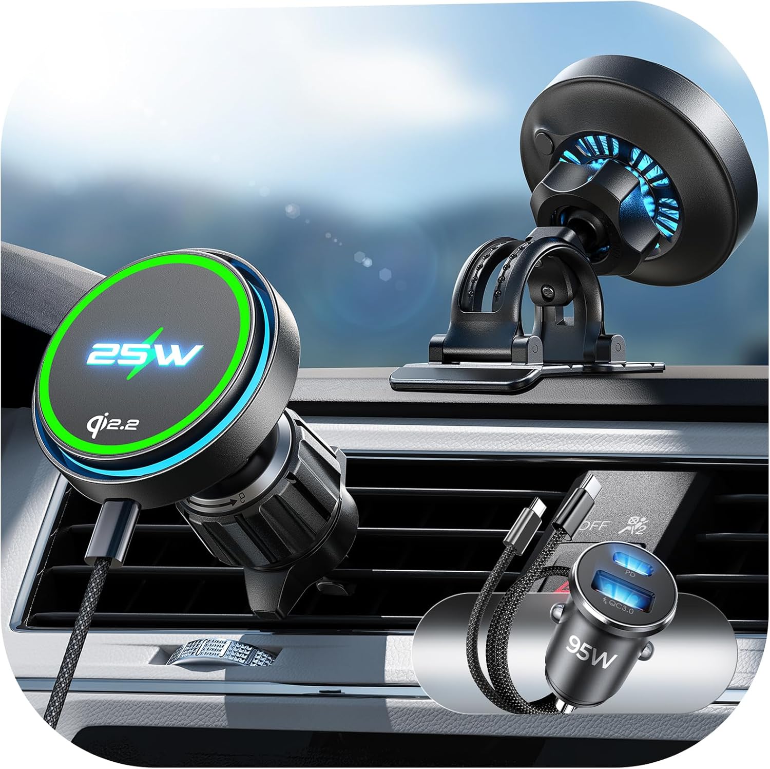 LISEN Qi2.2 25W MagSafe Car Mount Charger with Cooling Fan