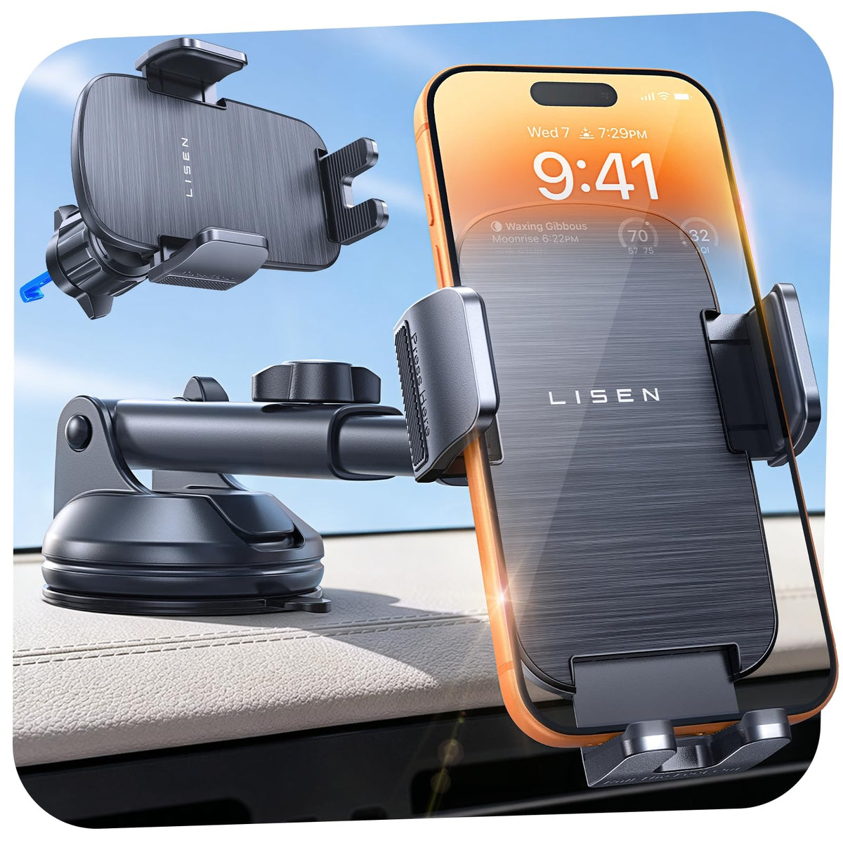 LISEN Car Phone Holder, Mobile Dashboard Car Phone Holder Air Vent