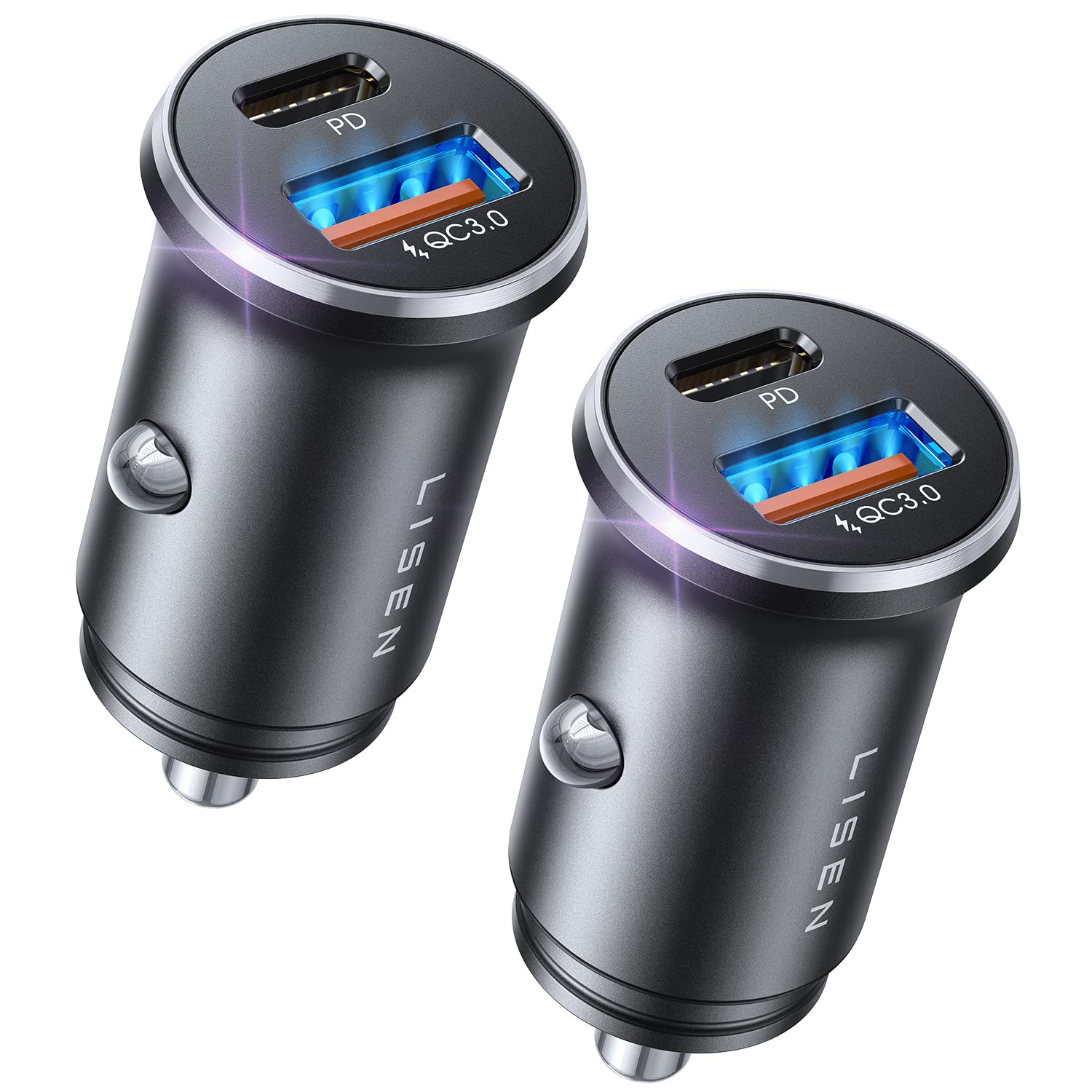 LISEN Auto-Ladegerät USB C, 69W Zigarettenanzünder USB-Ladegerät Adapter, Autozubehör Geschenke für Männer, Mini USBC Auto Schnellladeadapter USBC Typ C 12V Steckerbuchse, für iPhone 17 Pro Max 16 15 14 13