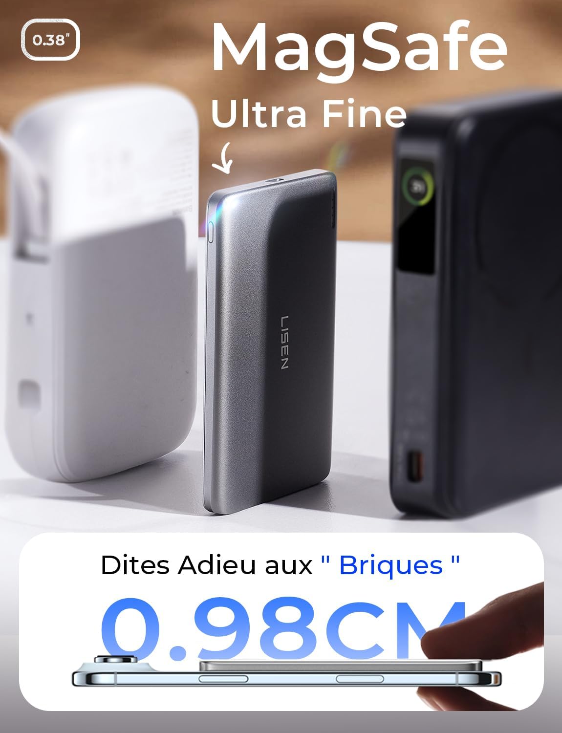 LISEN Qi2 External Magnetic iPhone Battery 5000 mAh, Magsafe Ultra Thin Battery 15W Slim, Mini Magsafe Power Bank 22.5W USB C Fast, Portable Battery for iPhone Duo/18 Pro Max/17/16/15/14/13