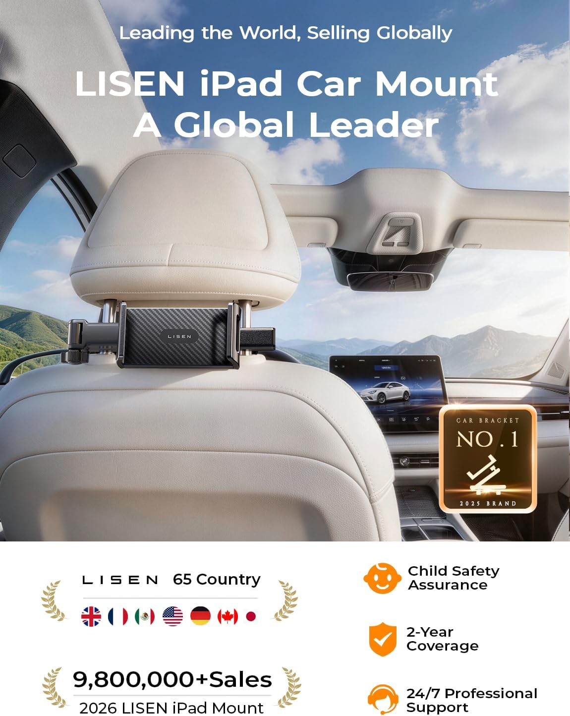 LISEN iPad Holder for Car Mount, Tablet Holder Car Headrest Kids Travel