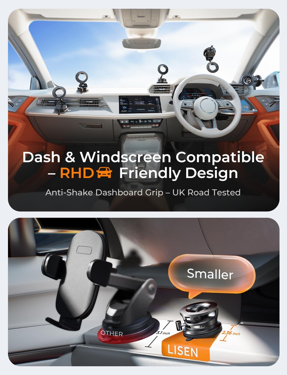 LISEN for Magsafe Car Mount |3800gf Strong Magnet+22xN55| Magnetic Phone Holder for Car Phone Holder Magnetic Vacuum Mobile Magnet Phone Holder iPhone Car Phone Mount for iPhone 18-12,Black