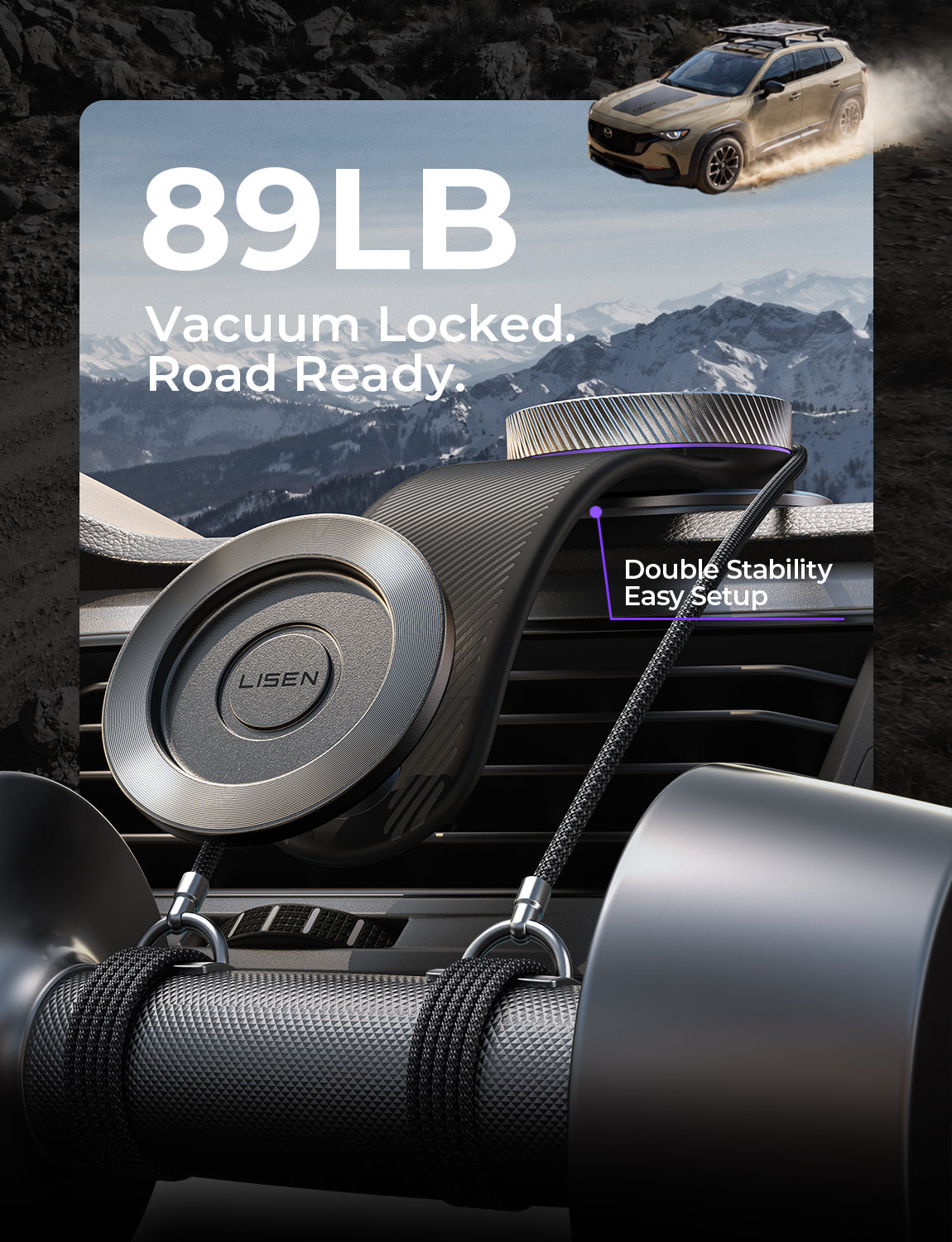 LISEN for MagSafe Car Mount, Magnetic Phone Holder for Car, Vacuum Suction Cup Phone Mount, Magnetic Car Phone Mount 24 Strong Magnets, 360ยฐ Adjustable Memory Alloy Bendable Arm for iPhone 17 Pro Max