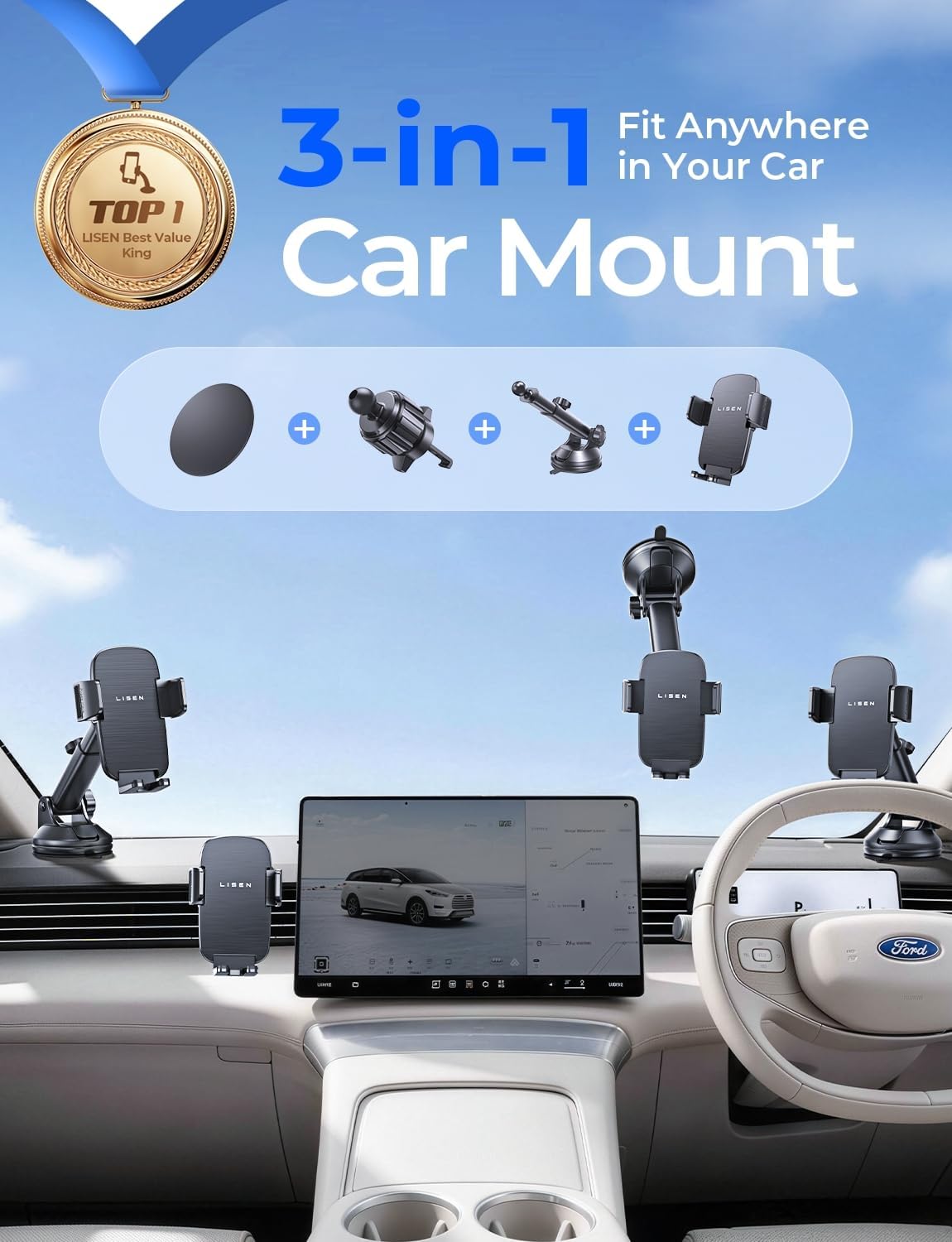 LISEN Car Phone Holder, Mobile Dashboard Car Phone Holder Air Vent