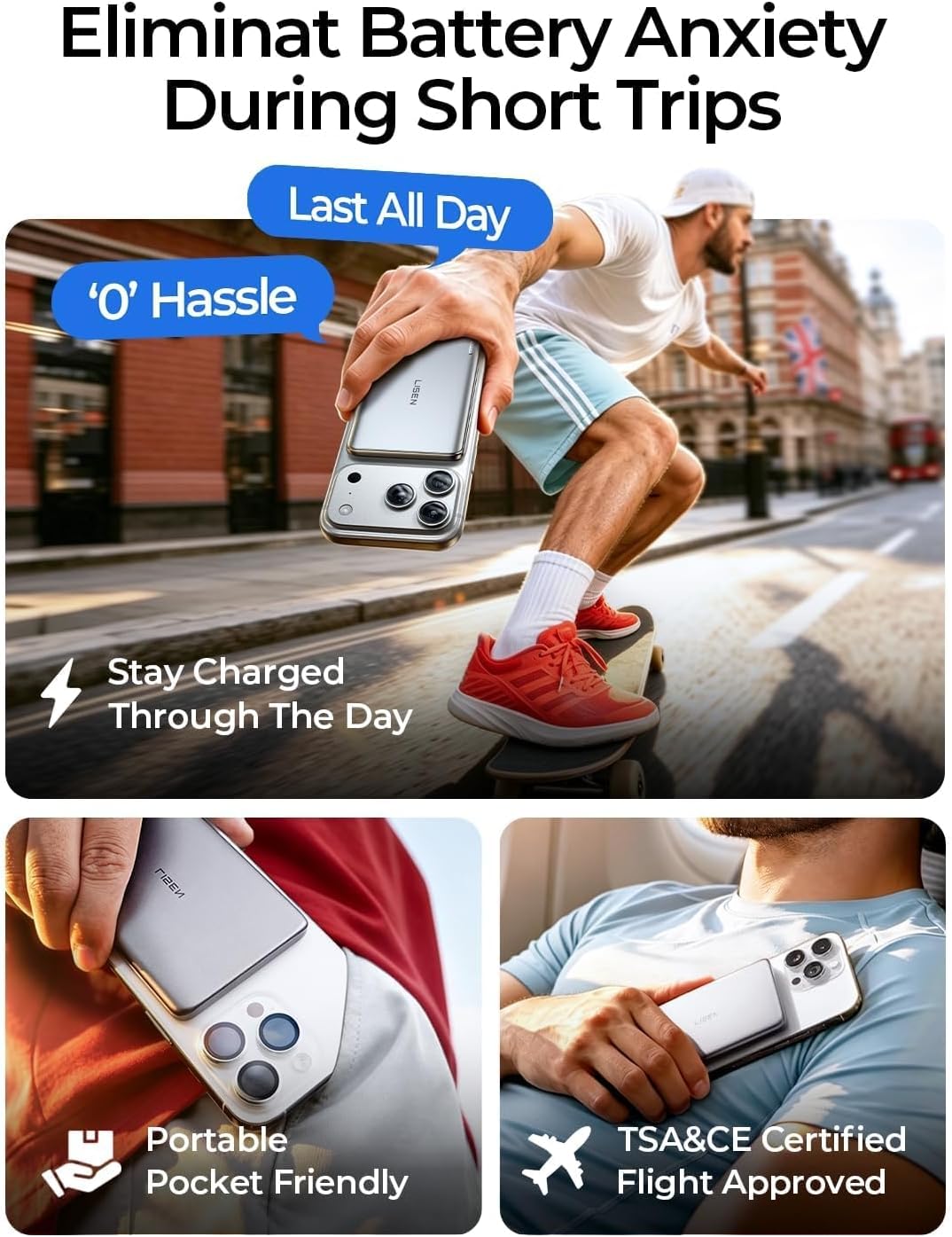 LISEN Qi2 15W Magsafe Power Bank, Magsafe Power Bank Slim