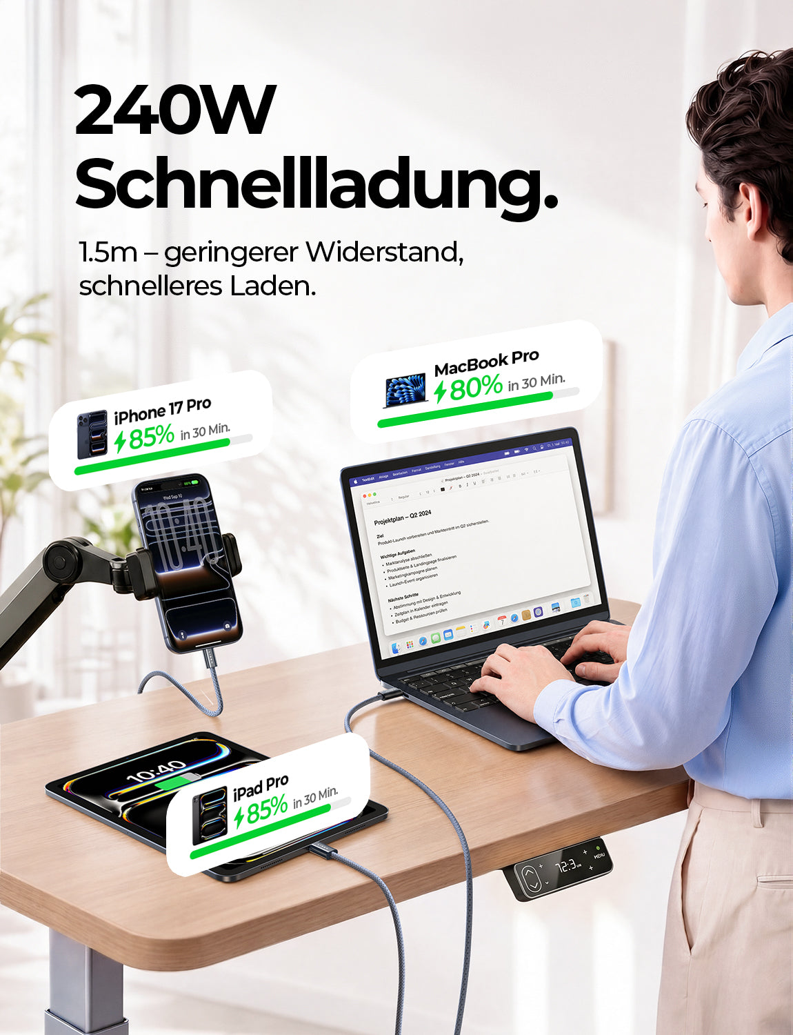LISEN 240W USB C Kabel, PD 3.1 USB C Ladekabel, USB C auf USB C Kabel Set