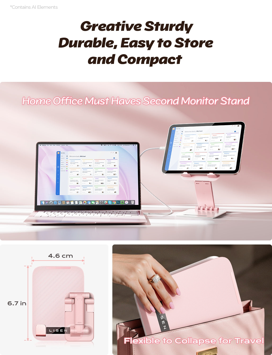 LISEN for iPad Stand Adjustable Tablet Holder Desk, iPad Accessories Pink