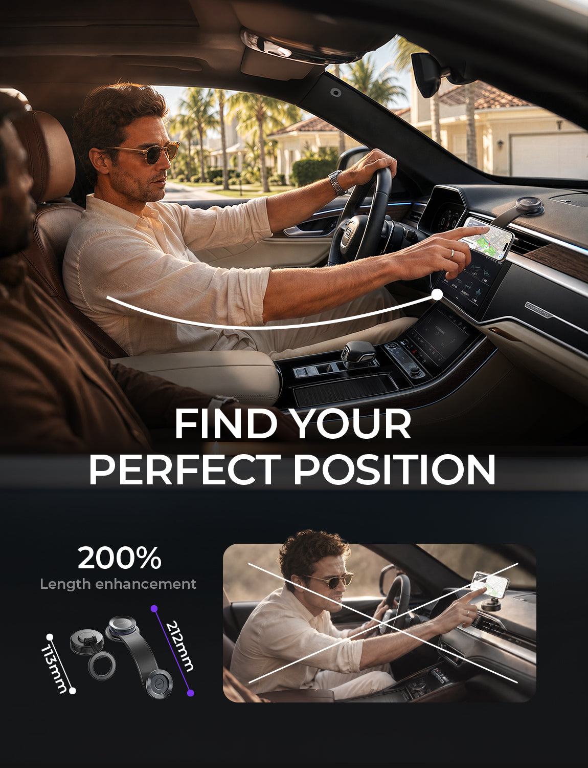 LISEN for MagSafe Car Mount, Magnetic Phone Holder for Car, Vacuum Suction Cup Phone Mount, Magnetic Car Phone Mount 24 Strong Magnets, 360ยฐ Adjustable Memory Alloy Bendable Arm for iPhone 17 Pro Max