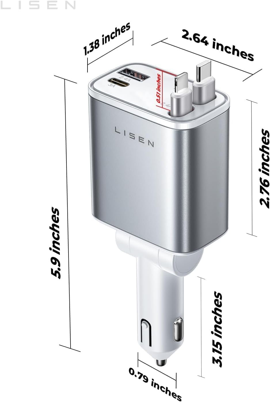 LISEN einziehbares Kfz-Ladegerät für iPhone