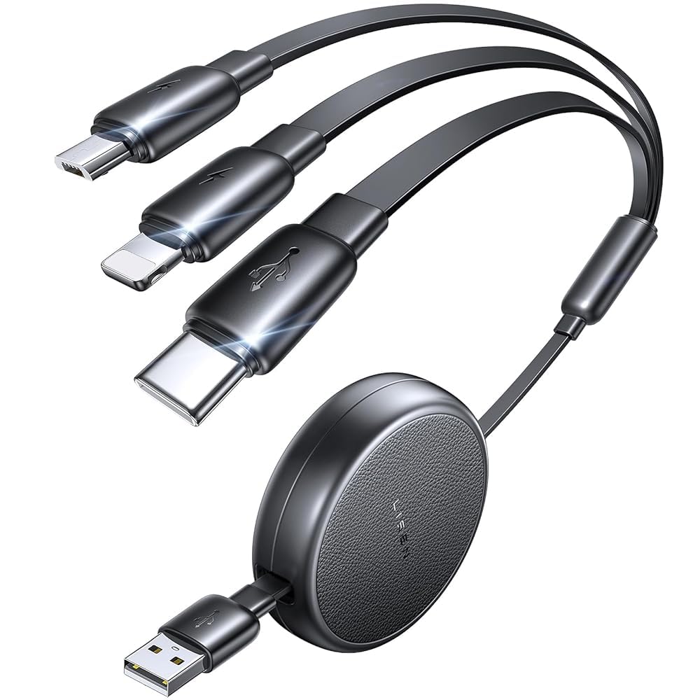 LISEN Multi Charger Cable, Retractable USB C to USB Charging Cable 3 in 1 Charger Lighting/Micro USB Cable