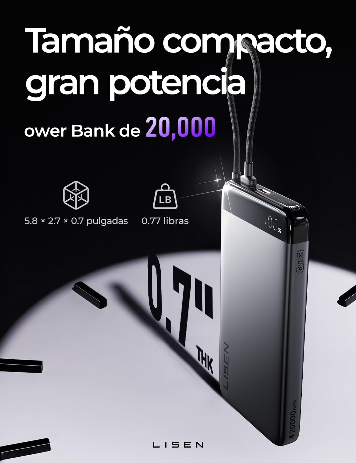 LISEN Power Bank CCC Certified 20000mAh, Bateria Portatil iPhone PD 35W