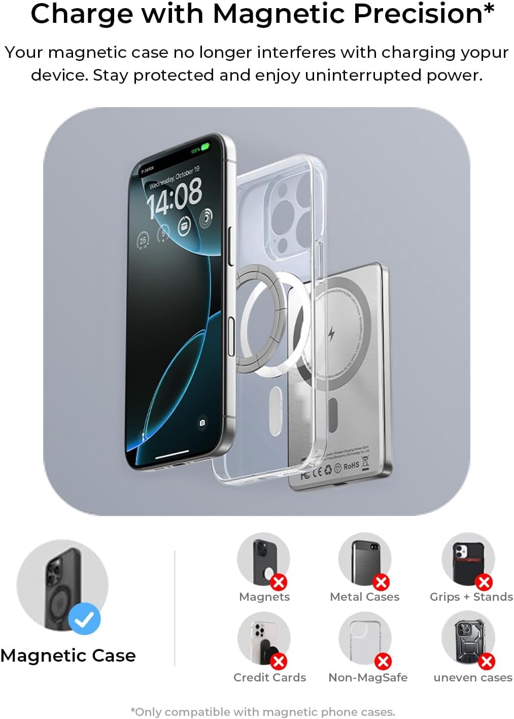 LISEN Ultra Slim 5000mAh Qi2 15w MagSafe Power Bank