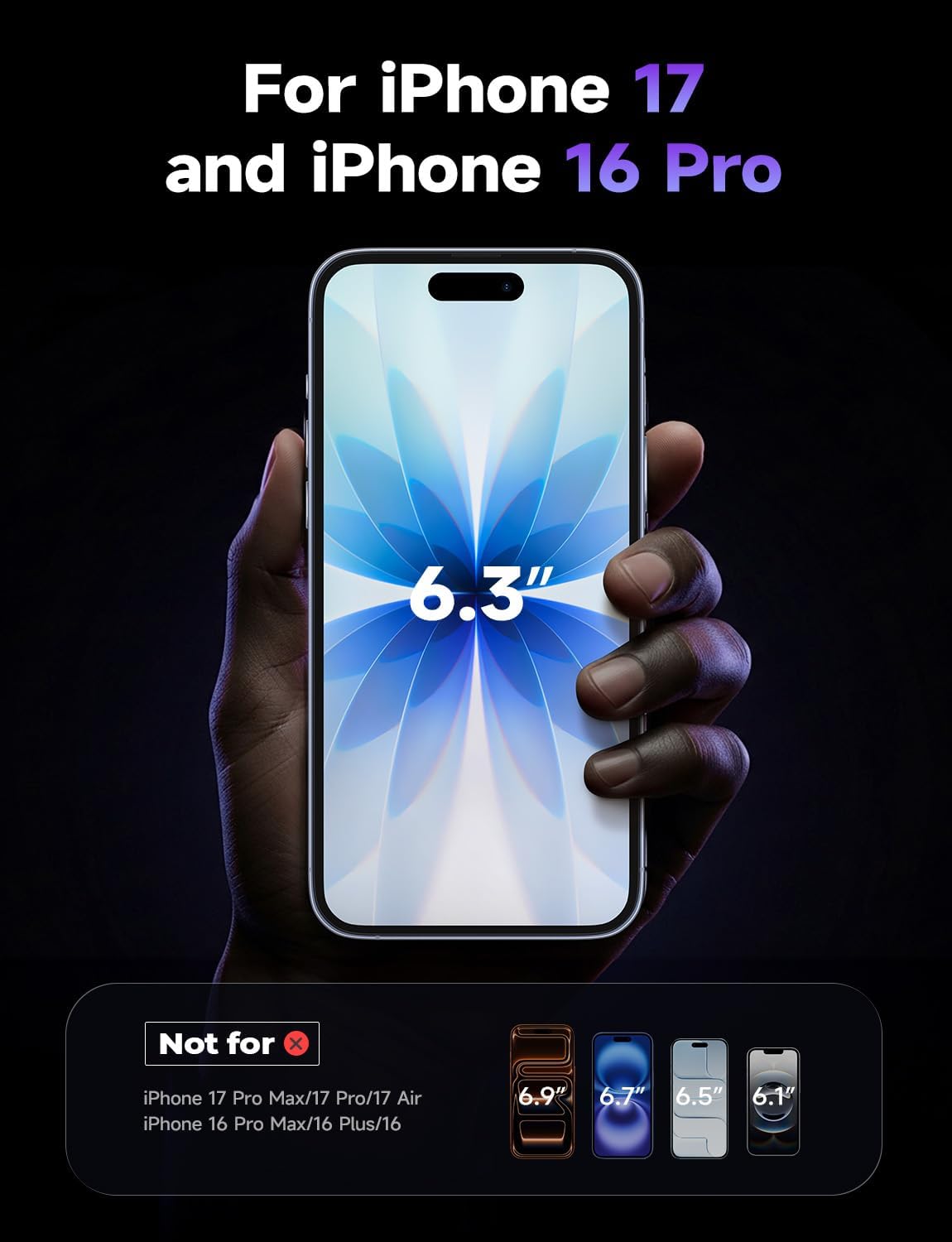 LISEN iPhone 17 / iPhone 16 Pro スクリーンプロテクター 2枚パック