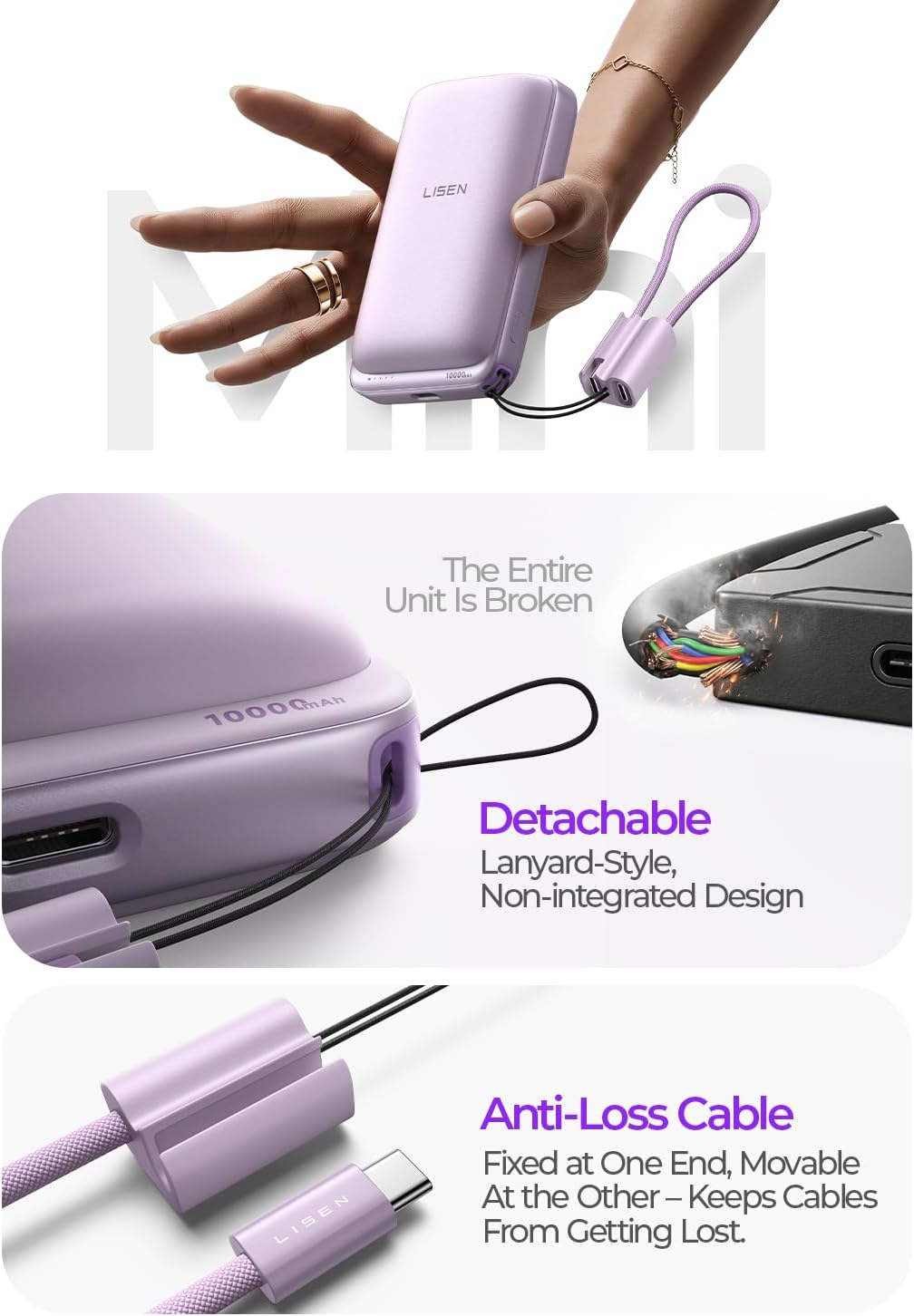 LISEN Qi2.2 25W für Magsafe Powerbank (Lila)