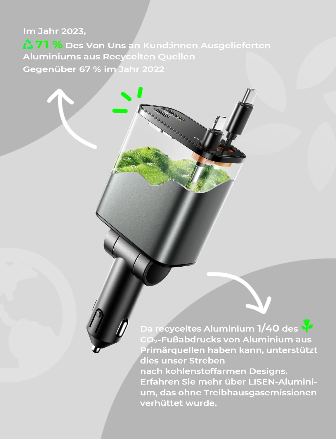 LISEN 84 W Cigarette Lighter USB C Retractable Car Charger Adapter