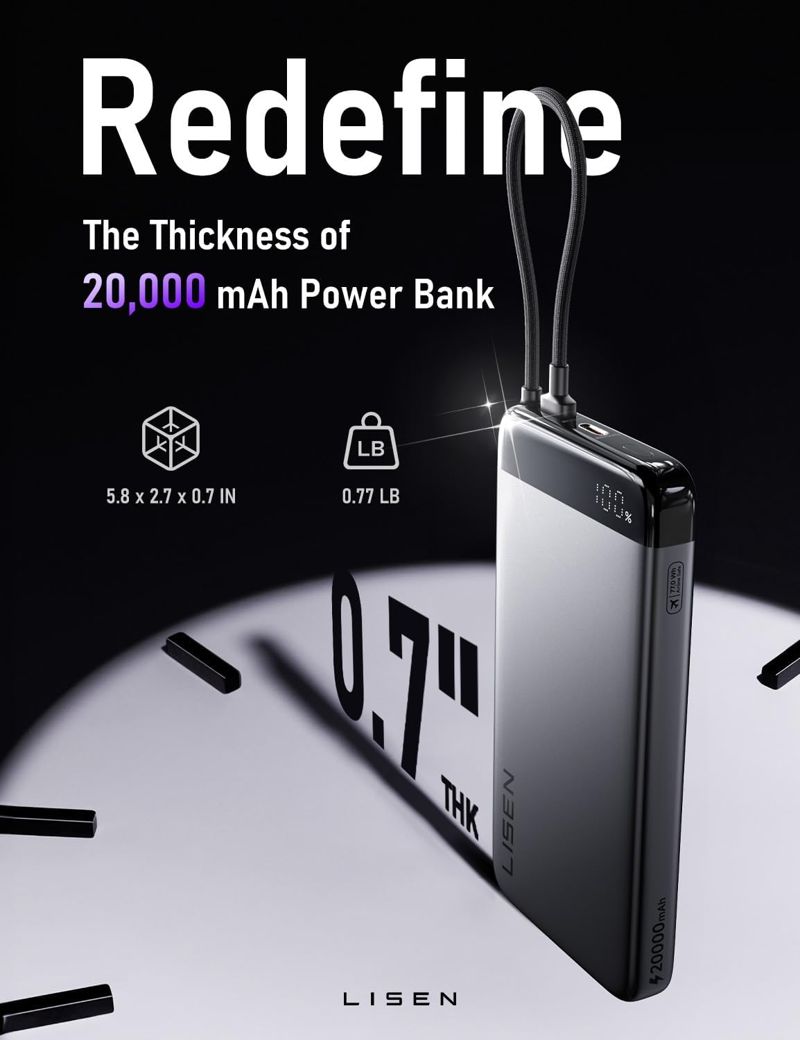 LISEN 20000mAh パワーバンク ポータブル充電器