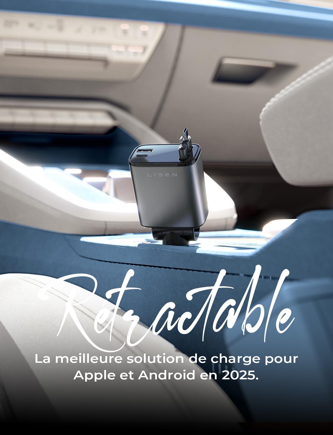 LISEN 4 in 1 Retractable USB C Car Charger 69W