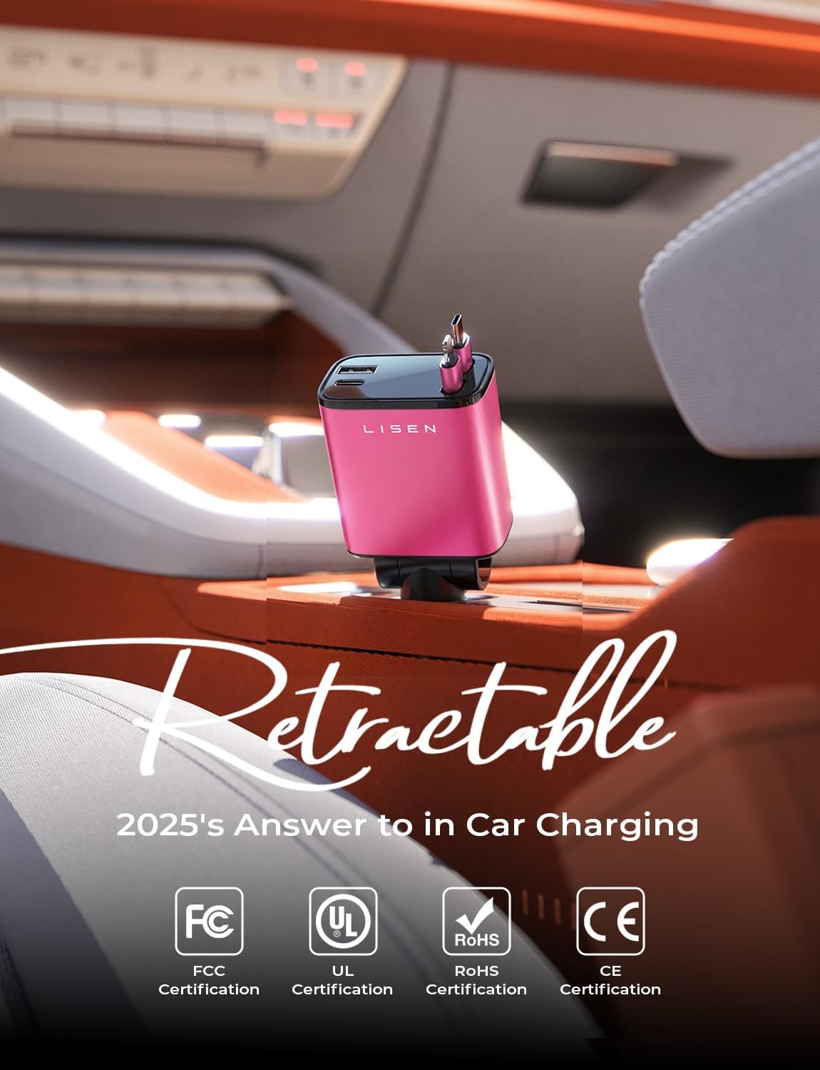 LISEN Retractable Car Charger 4 in 1, Fast Car Phone Charger with Cord 31.5inch