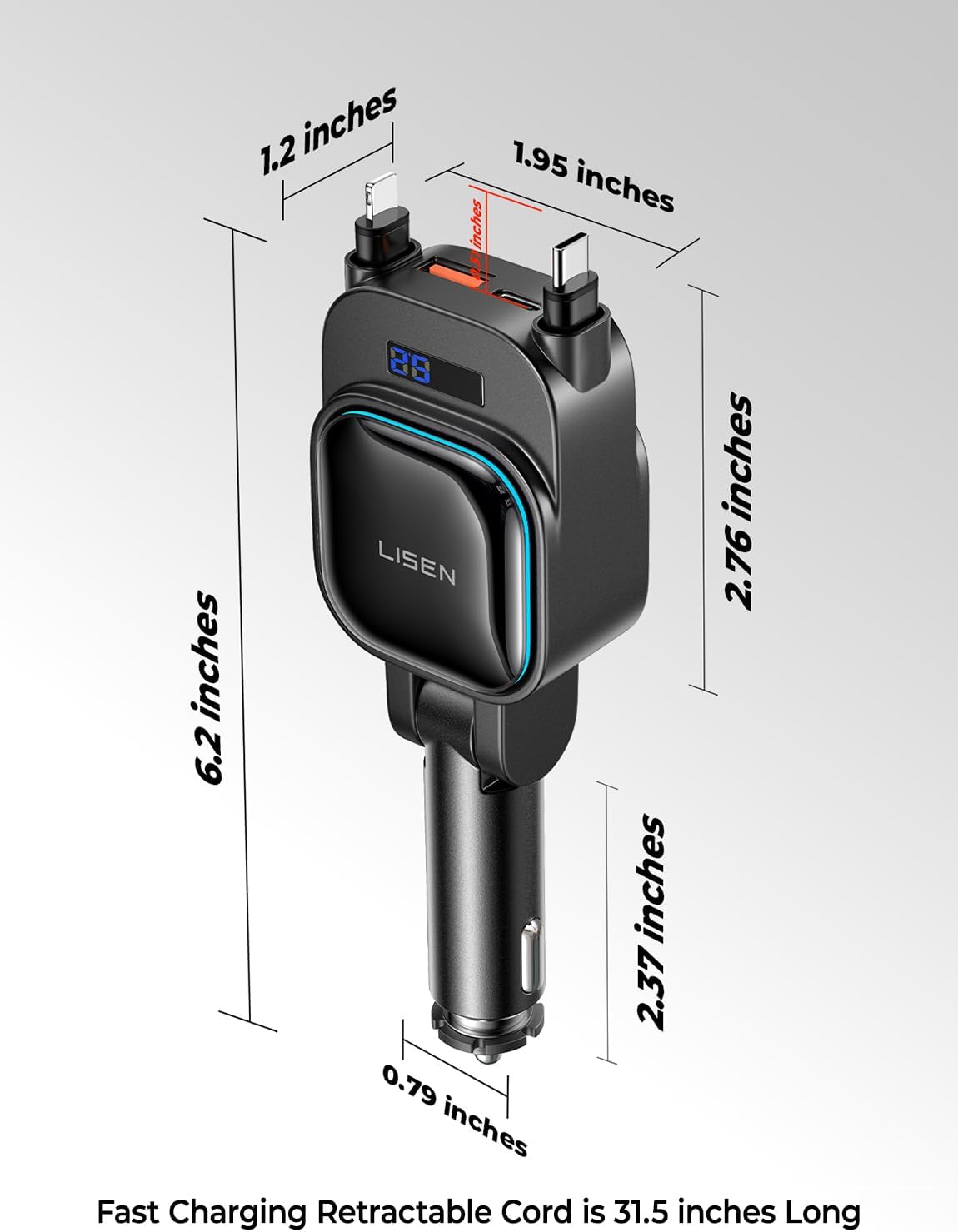 LISEN iPhone 17 Pro Max用 収納式カーチャージャー