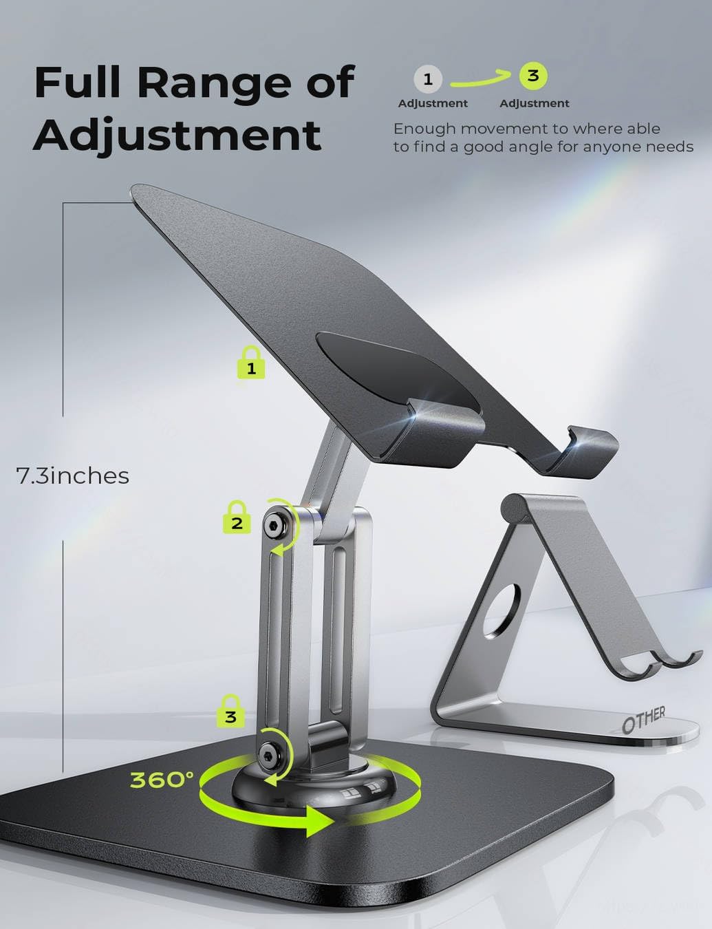 LISEN Soporte para Tablet 360° Metálico Base para iPad Stand de Escritoric Ajustable Soporte para Celular and Kindle