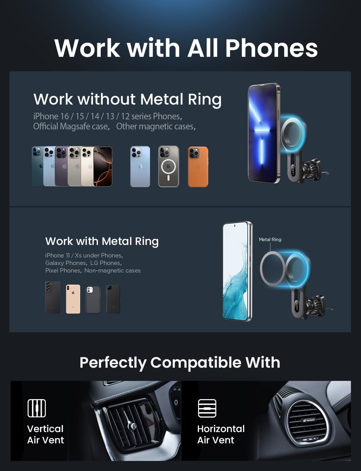 LISEN for iPhone 18 Pro Max Car Mount, MagSafe Car Mount, Magnetic Phone Holder for Car Vent Phone Mount, Magnetic Car Phone Holder iPhone Car Mount, Air Vent Mount Gifts for iPhone 18 17 16, Blue