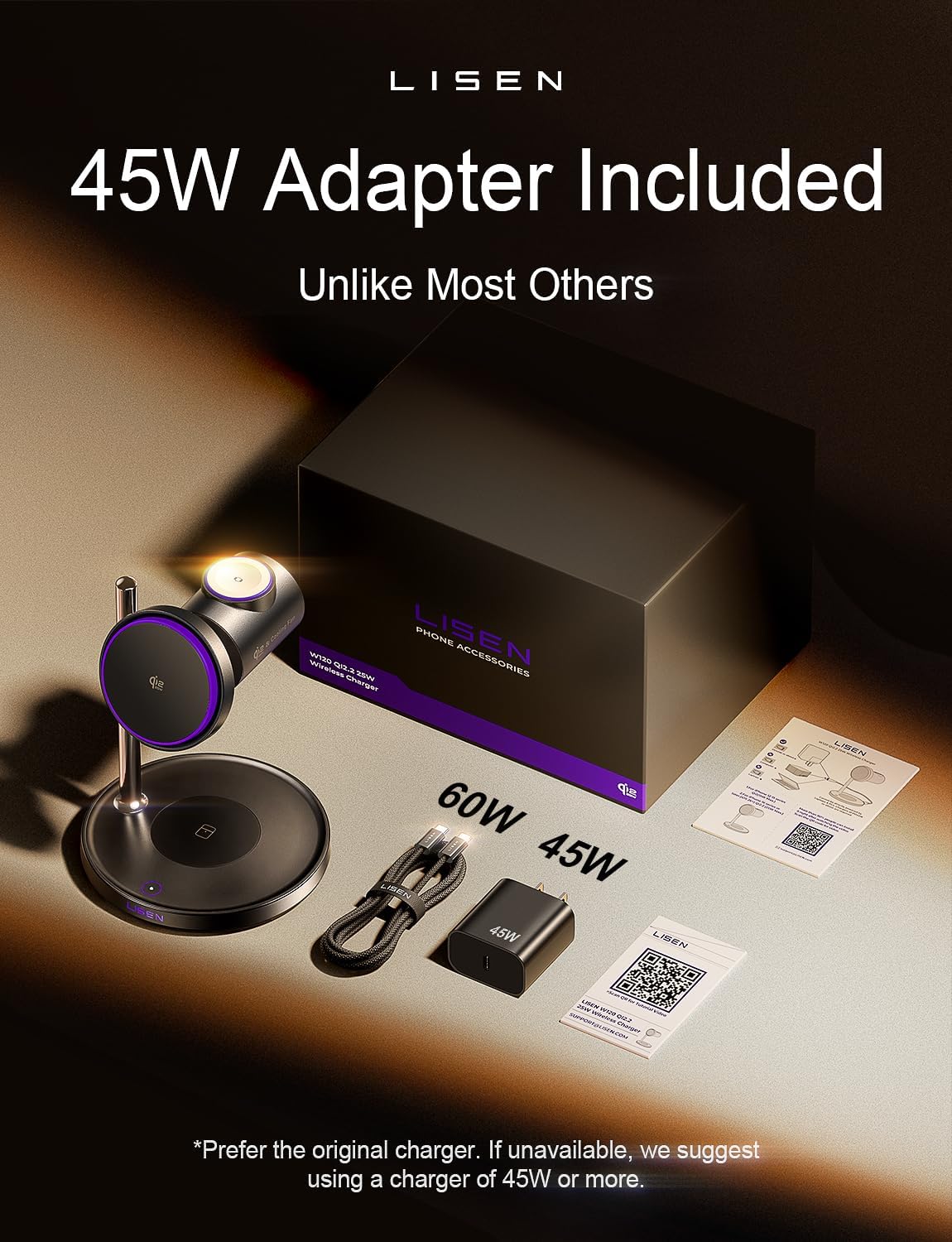 LISEN 3-in-1 Qi2.2 MagSafe Charging Stand with Cooling Fan