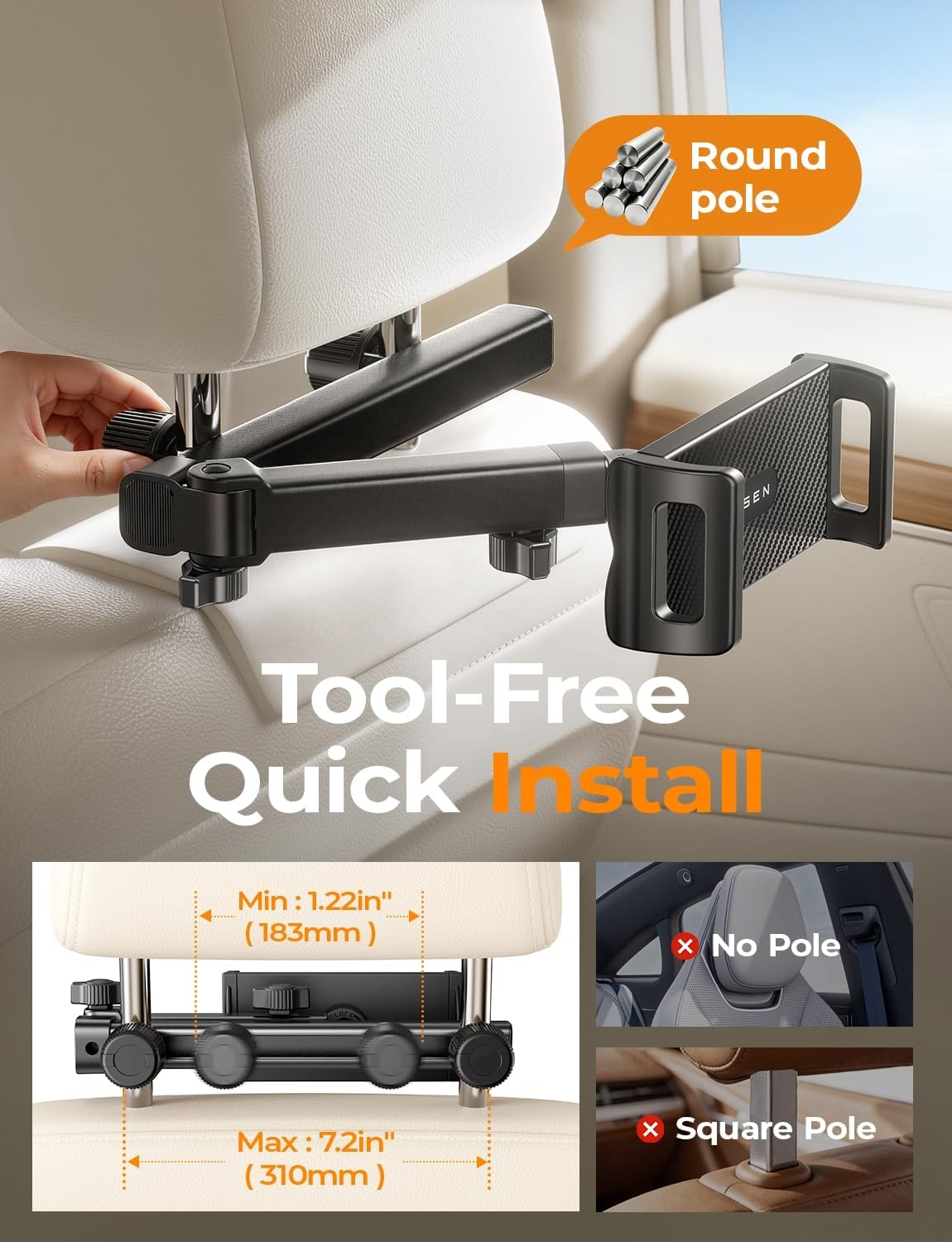 LISEN iPad Holder for Car Mount, Tablet Holder Car Headrest Kids Travel