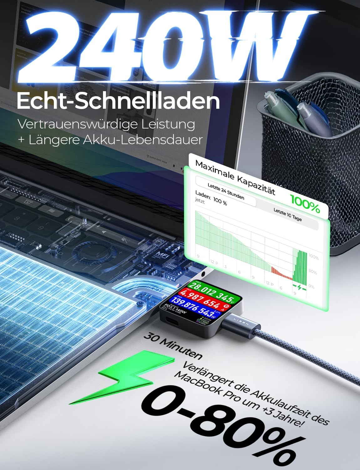 LISEN USB-C-zu-USB-C-Kabel, 240-W-Schnellladekabel (6,6 Fuß, 2er-Pack)