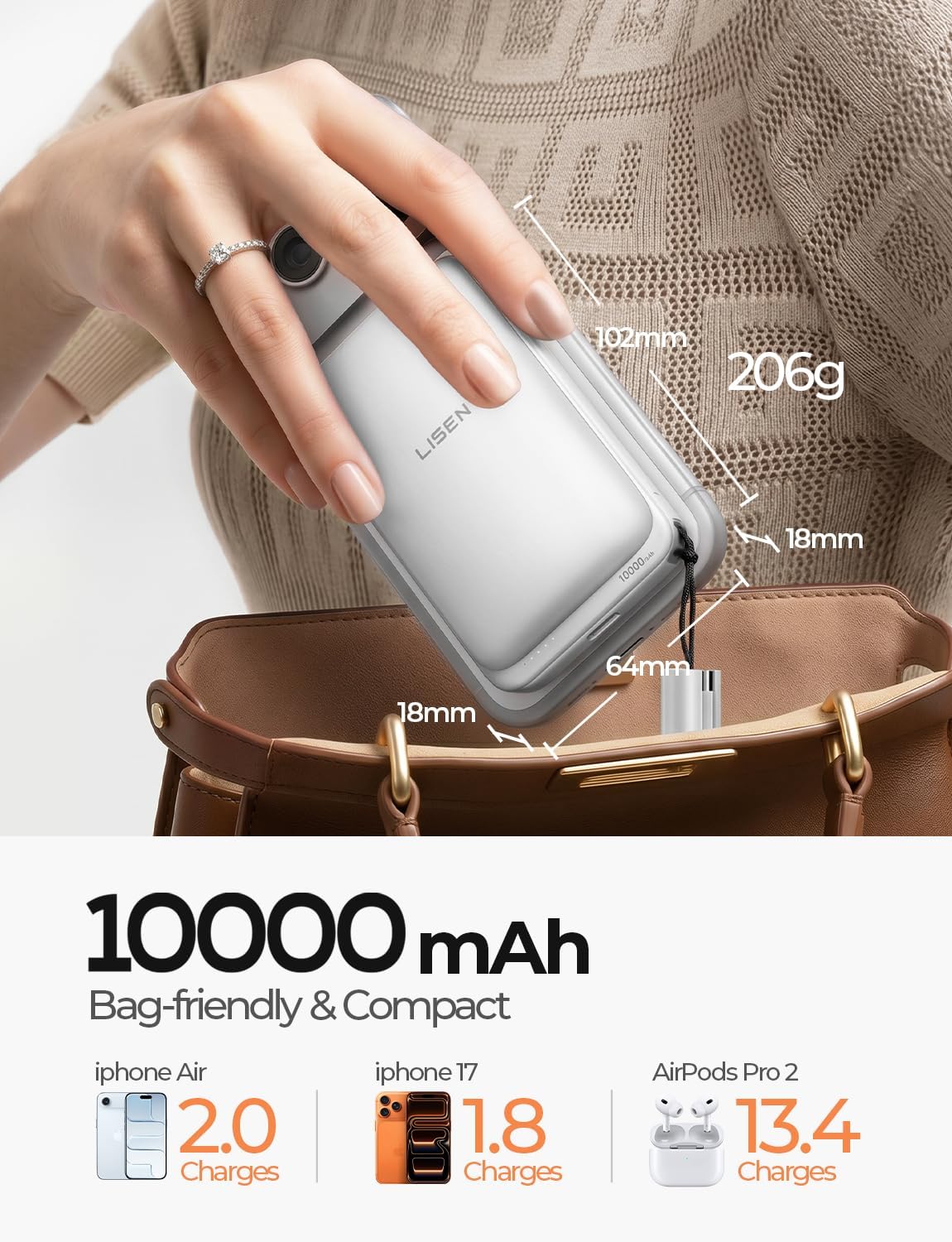 LISEN Qi2.2 25W for Magsafe Power Bank (White)