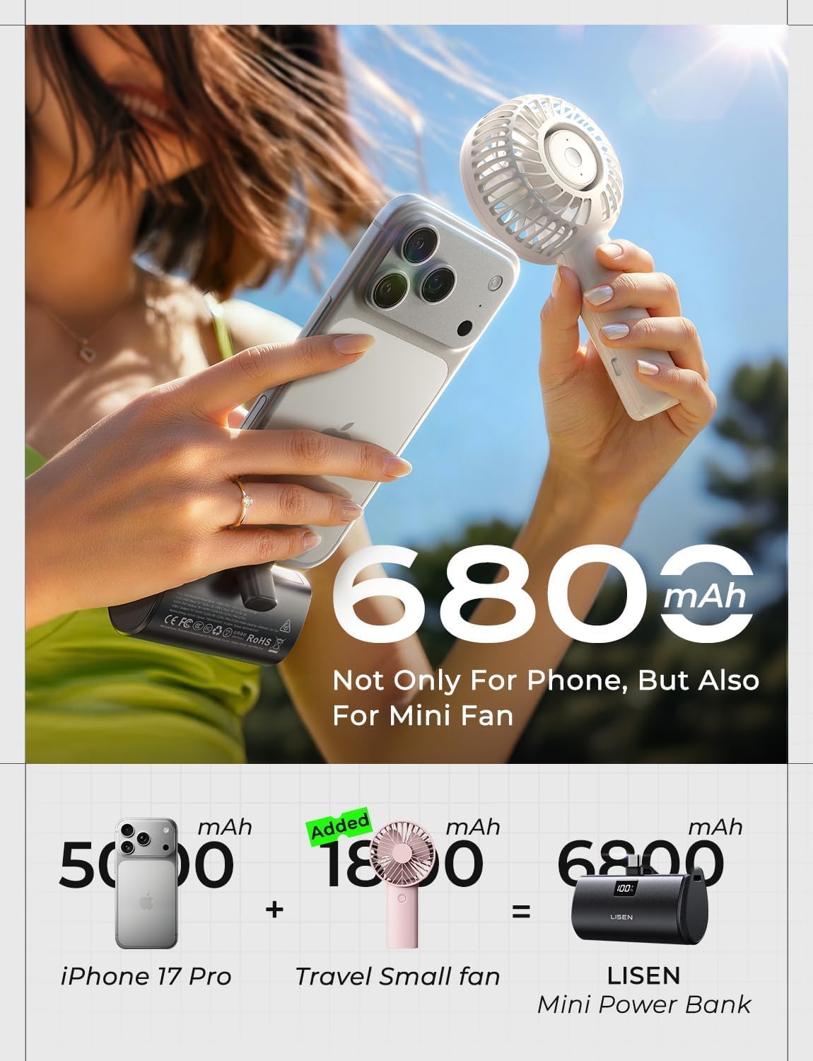 LISEN Kleine tragbare Powerbank mit 7000 mAh