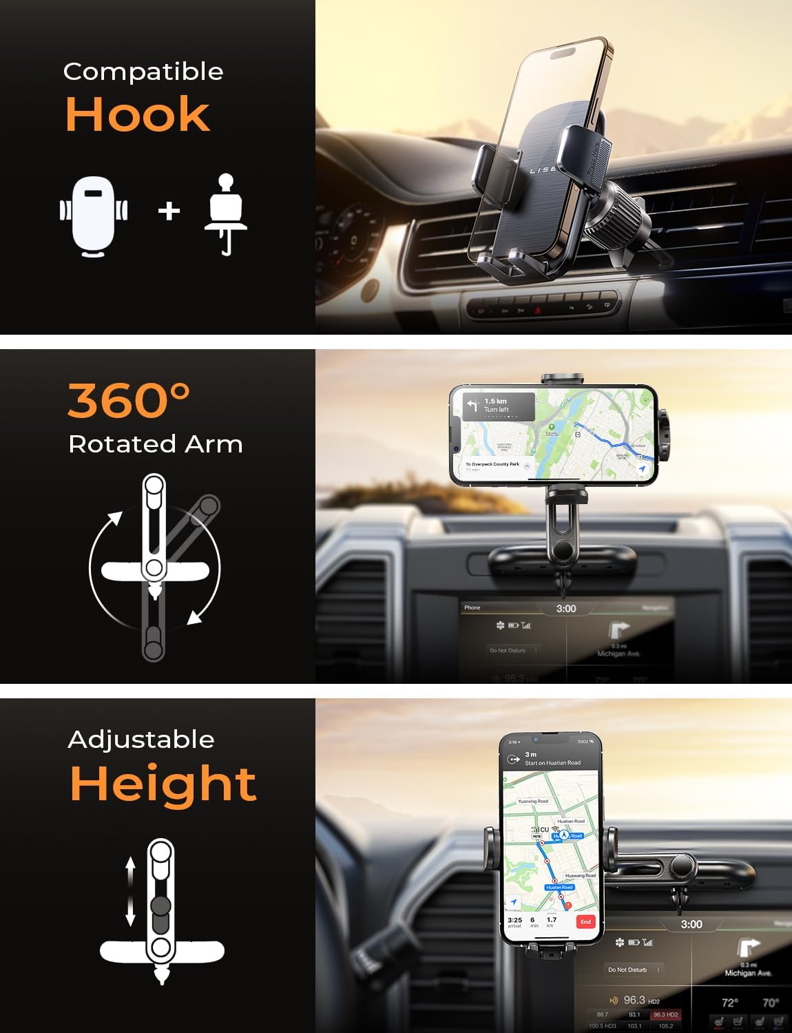 LISEN CD Phone Holder for Car iPhone 17 Adjustable