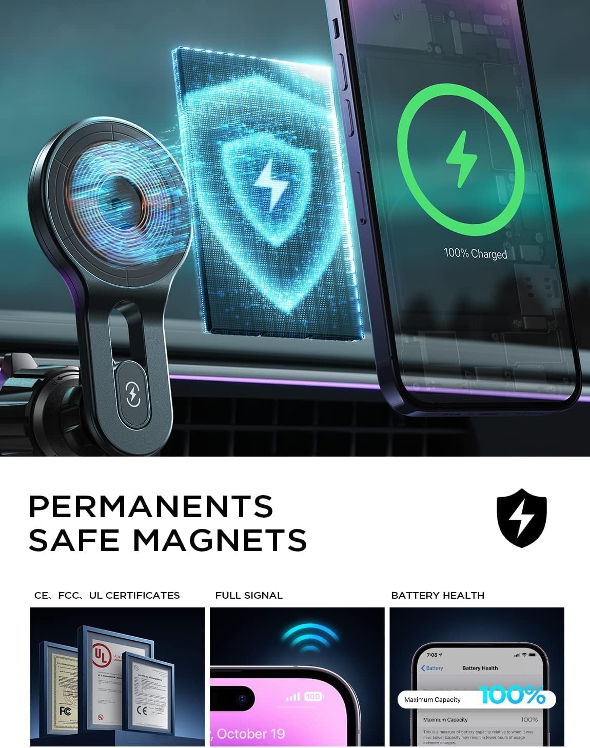 LISEN MagSafe対応 カーマウント充電器【15W プロ】