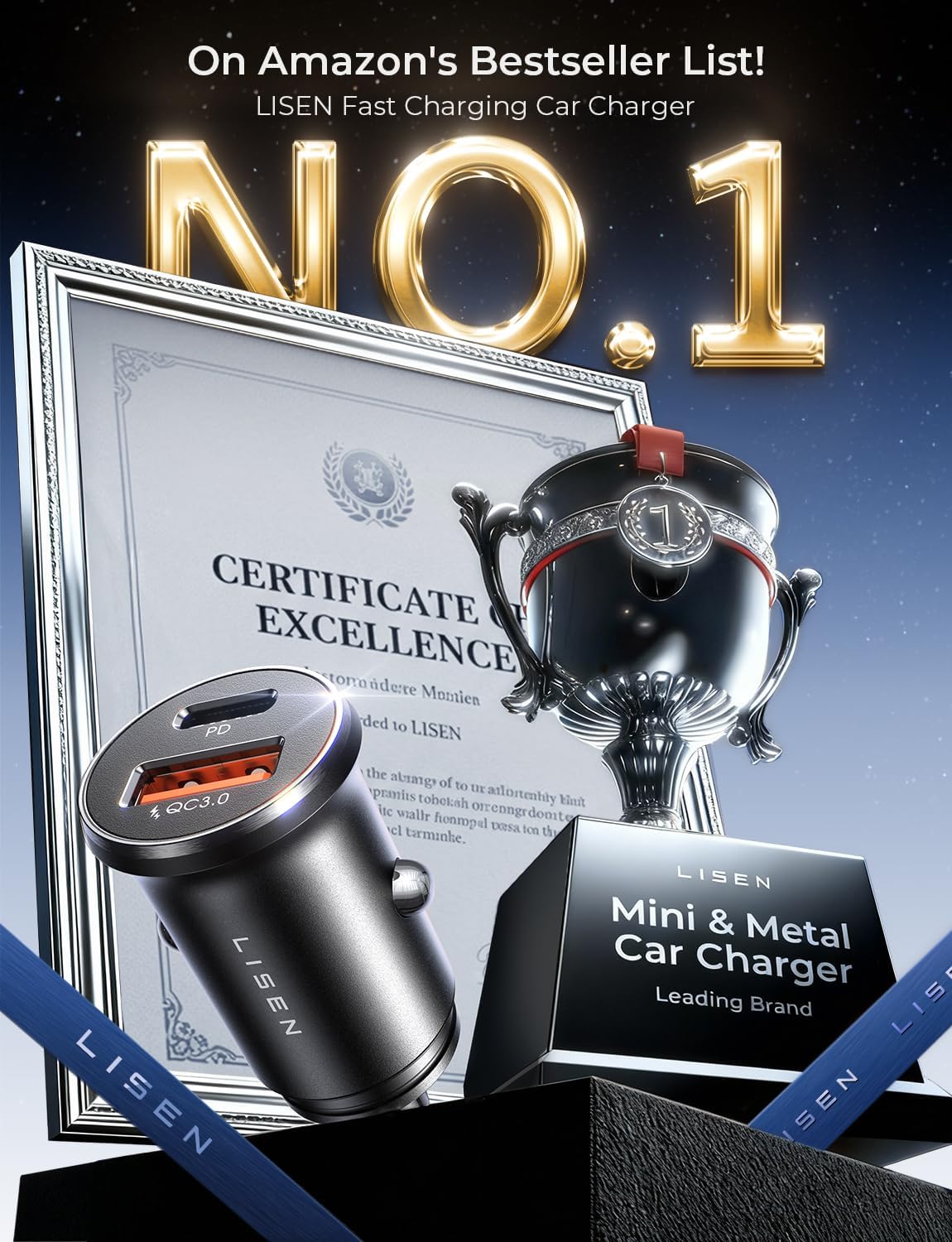 LISEN Mini USB C Car Charger