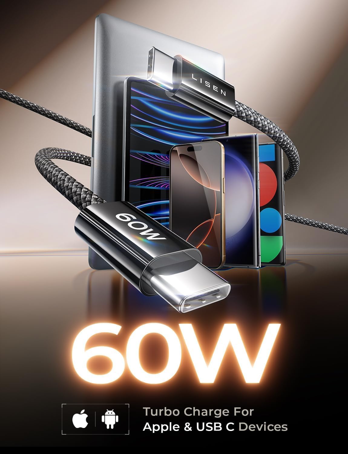 LISEN USB C to USB C Cable 60W