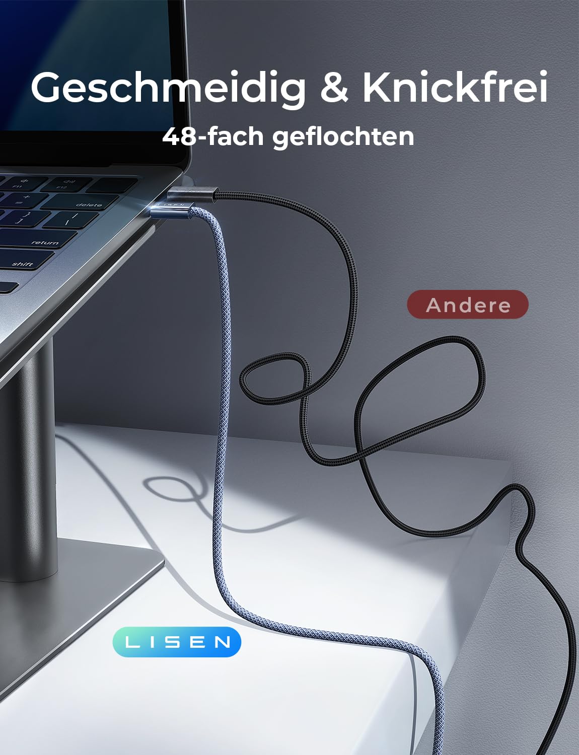 LISEN USB C Kabel 2M 240W Ladekabel USB C 2 Stück