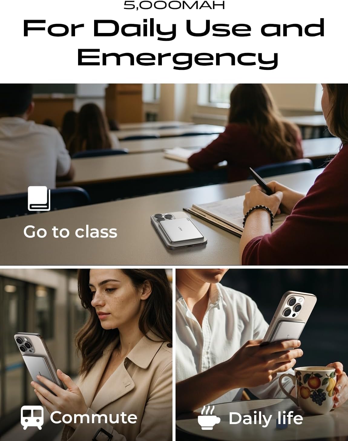 LISEN Ultra Slim 5000mAh Qi2 15w MagSafe Power Bank