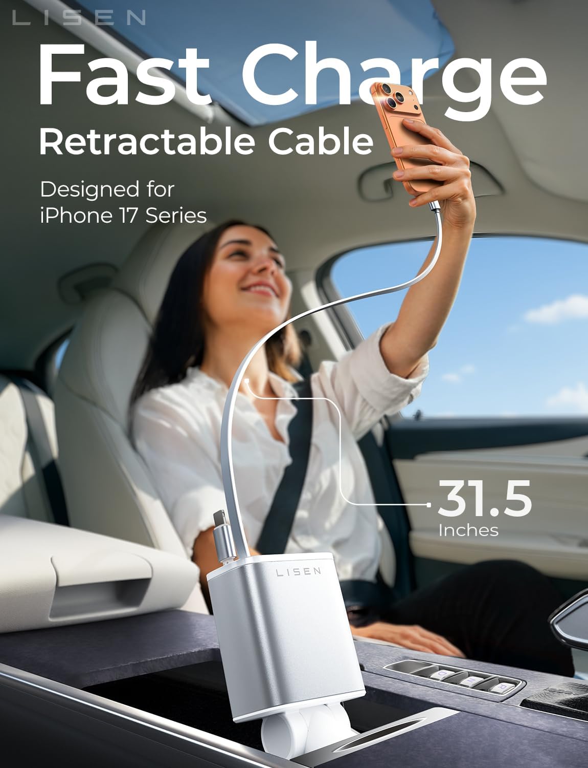 LISEN Retractable Car Charger for iPhone