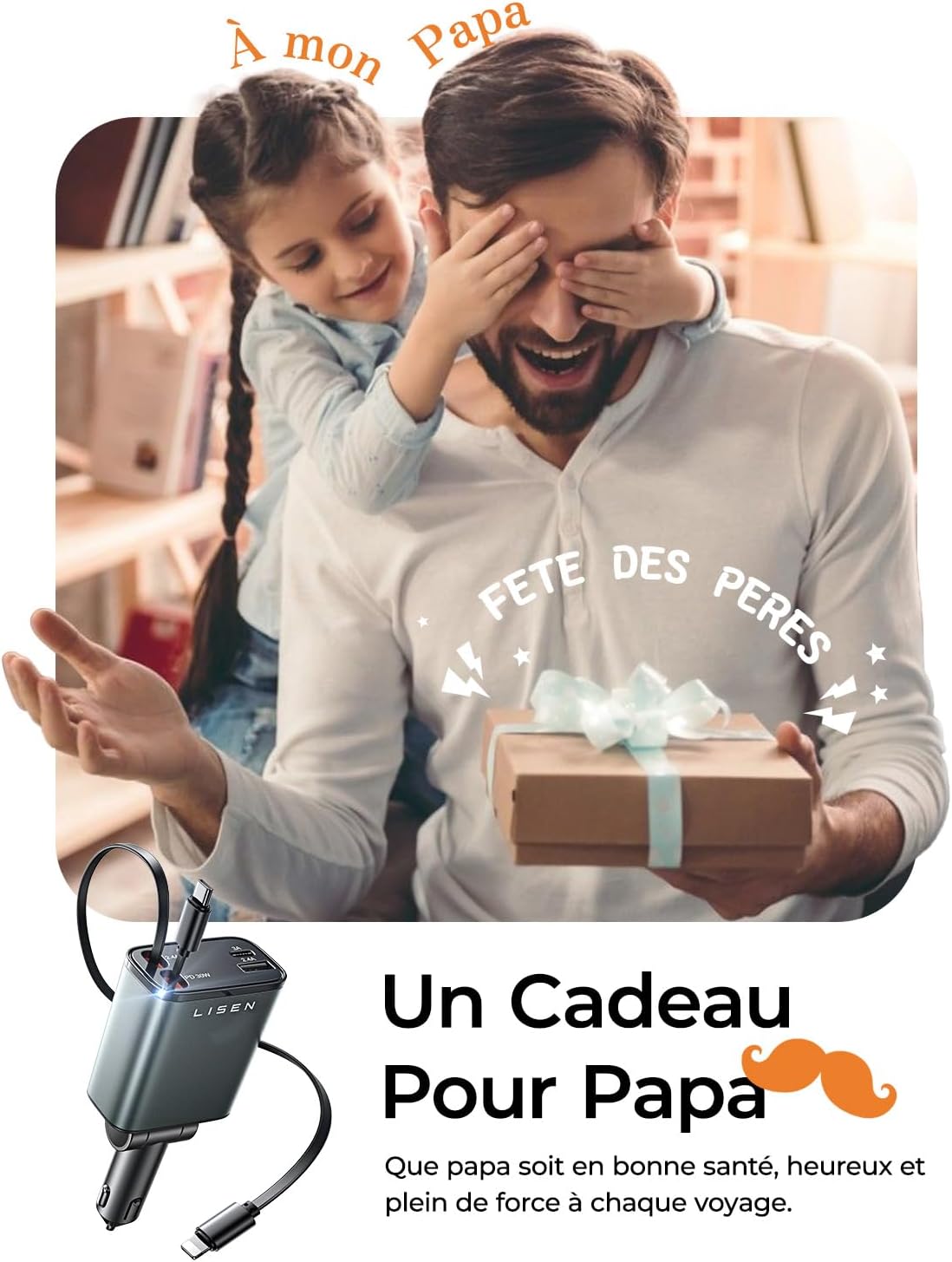 LISEN 4 in 1 Retractable USB C Car Charger 69W