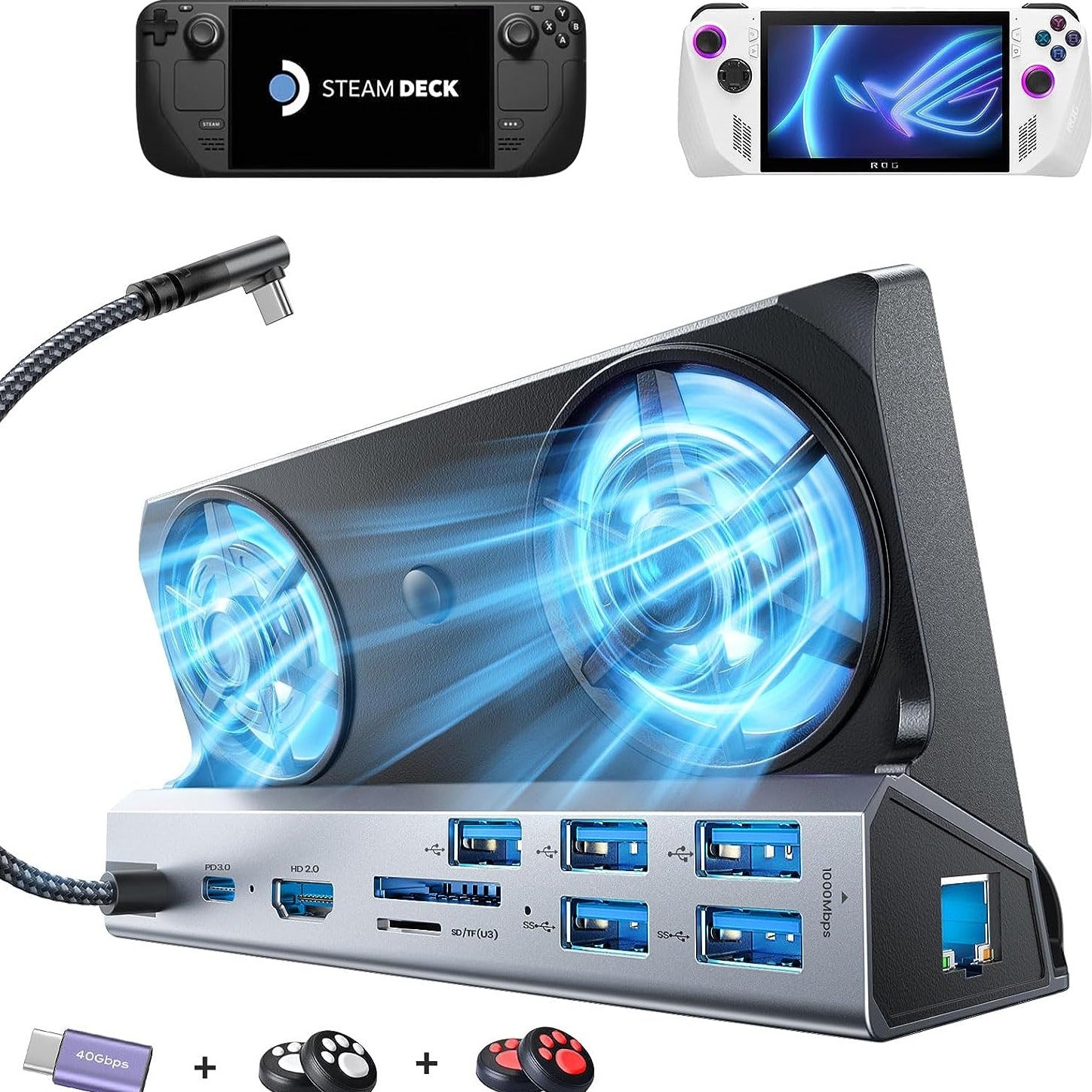 Lisen 13-in-1 スチームデッキドック(デュアル冷却ファン搭載)