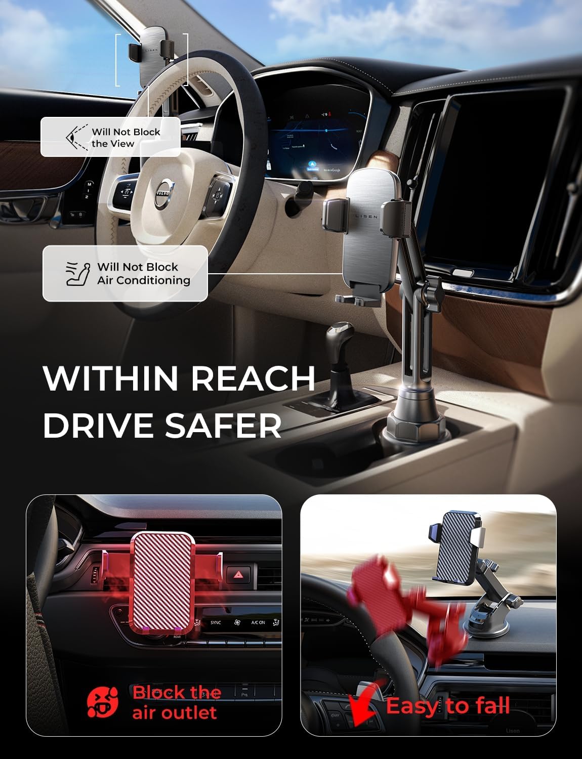 Lisen Getränkehalter-Handyhalterung fürs Auto