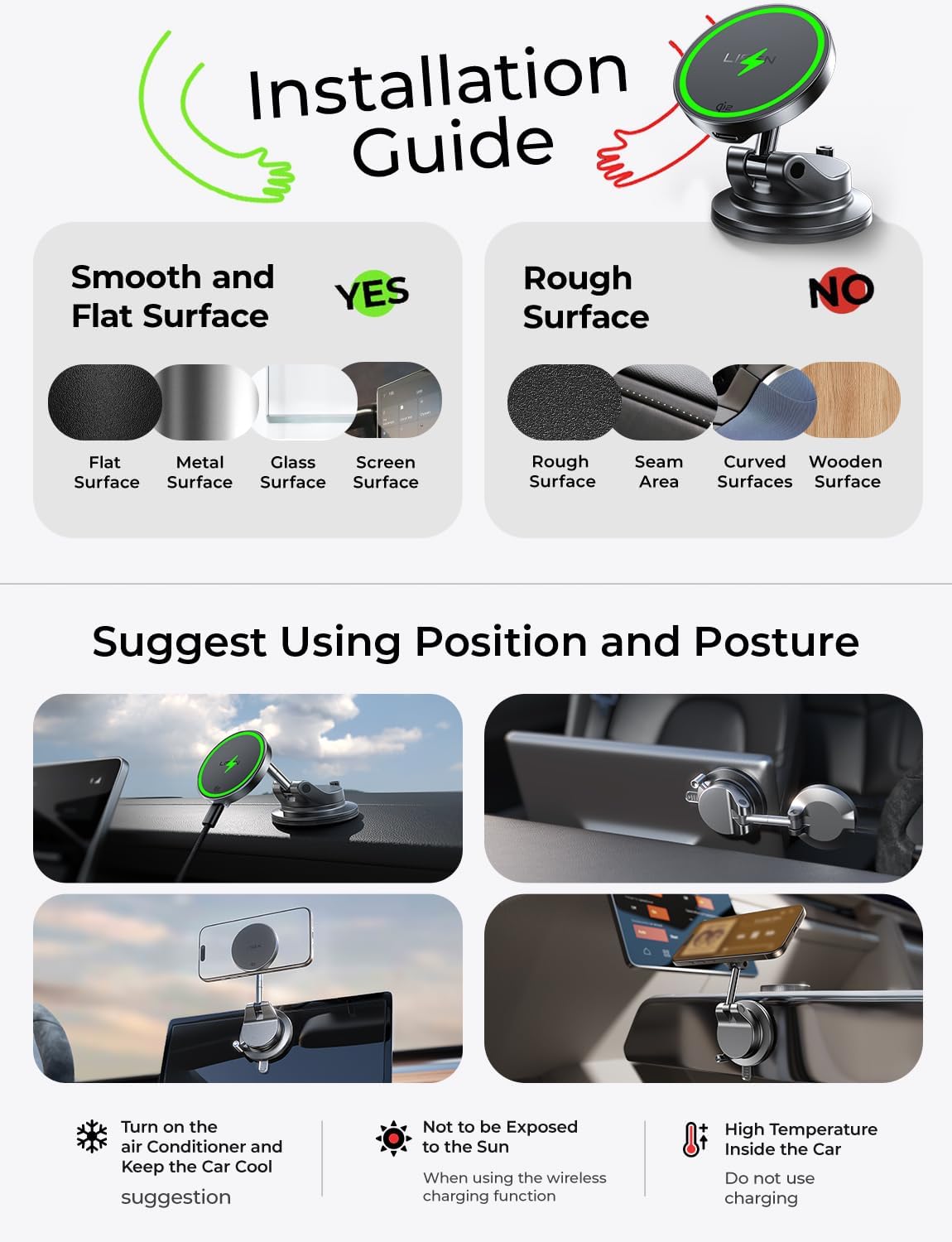 LISEN Qi2.2 25W Magsafe Car Mount Charger