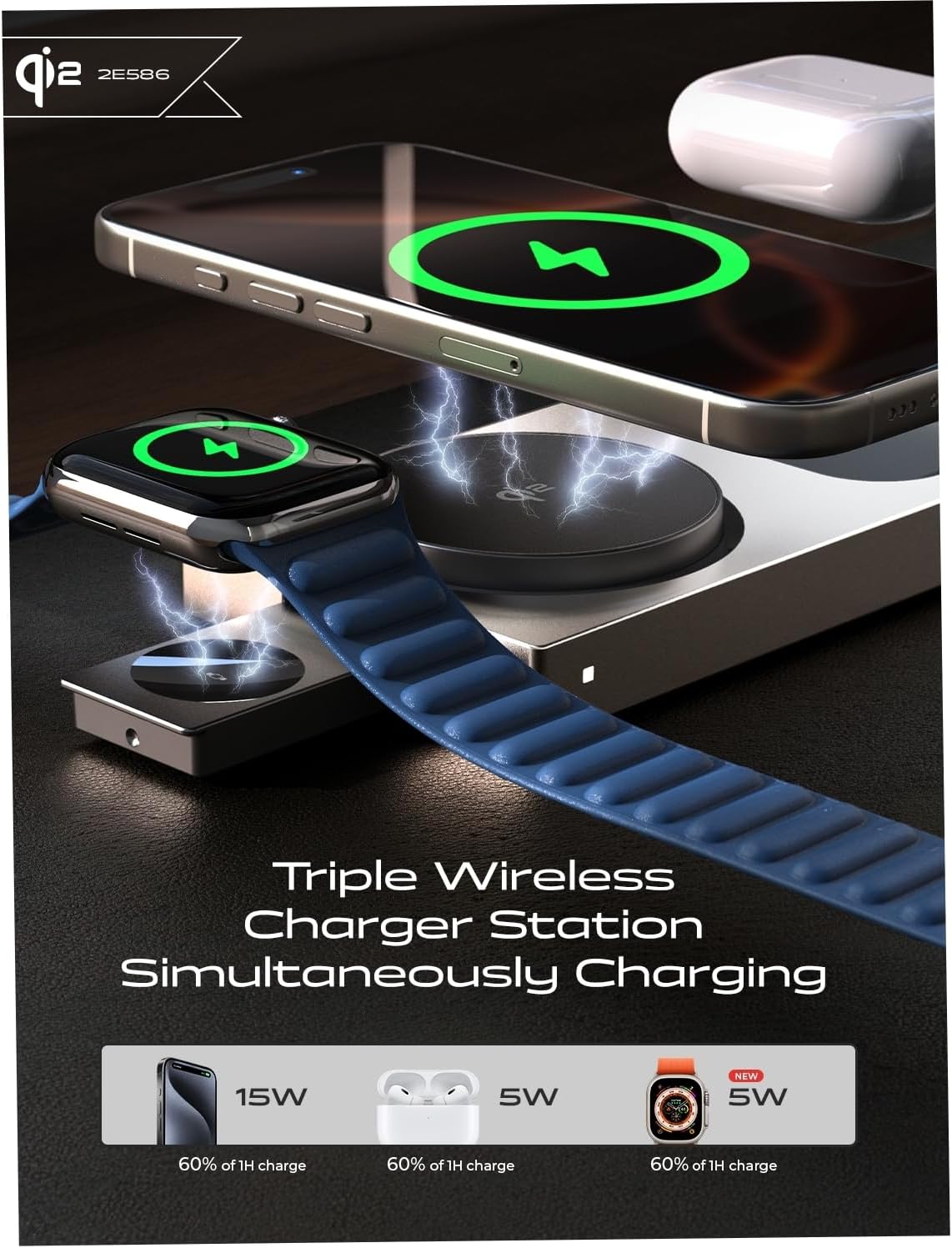 LISEN Qi2 充電ステーション iPhone 17 Pro Max用、Magsafe充電器 3 in 1 15W急速充電、Magsafe充電スタンドパッドドック iPhoneとWatch用 充電ステーション iPhone 16 15 Pro Max Airpods用、ゴールド