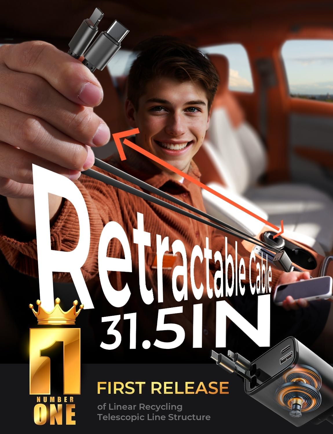 LISEN iPhone 17用 引き込み式カーチャージャー